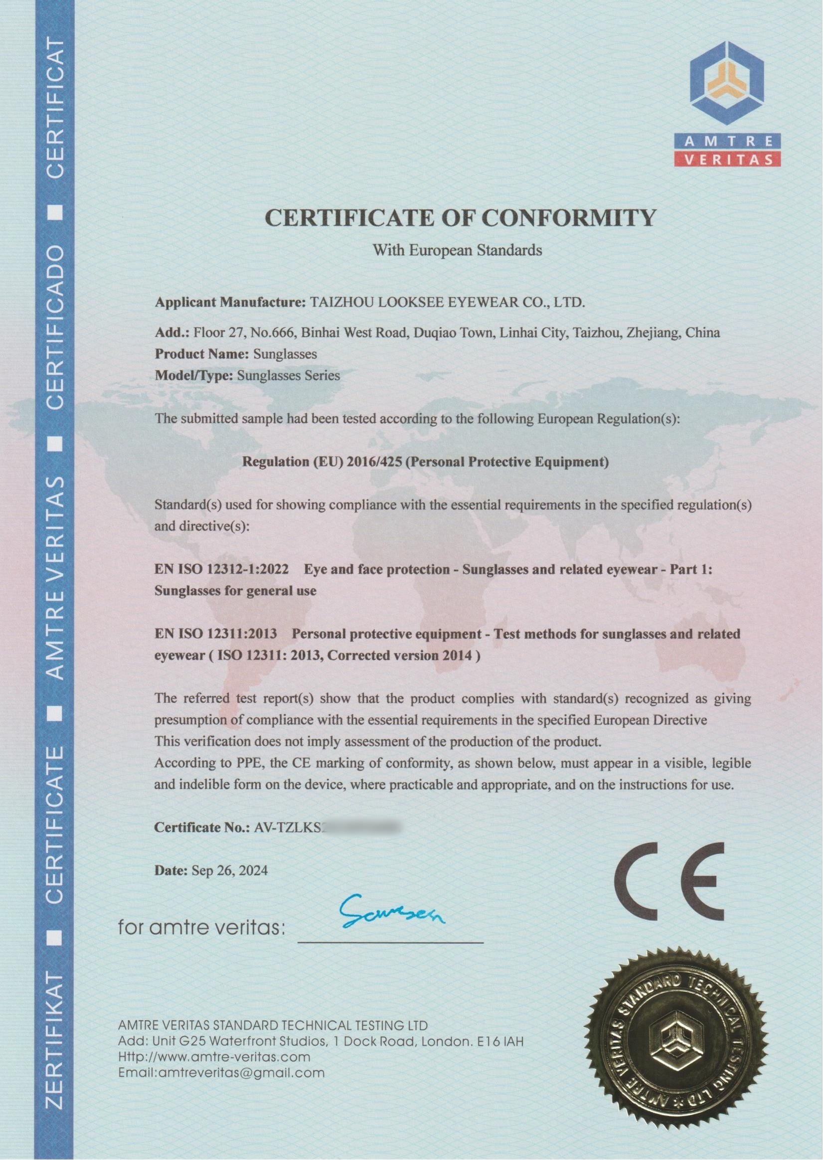 CE report from Yafeng glasses, a China glasses manufacturer